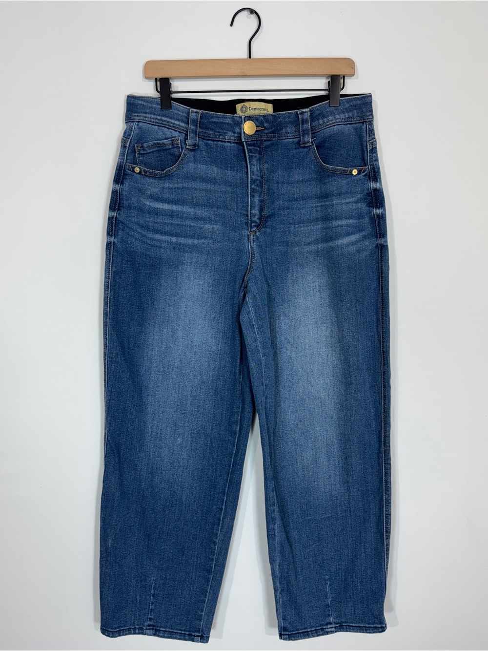 WJ435 {Democracy} Blue High Rise Relaxed Loose Wide Barrel Leg Denim Jeans